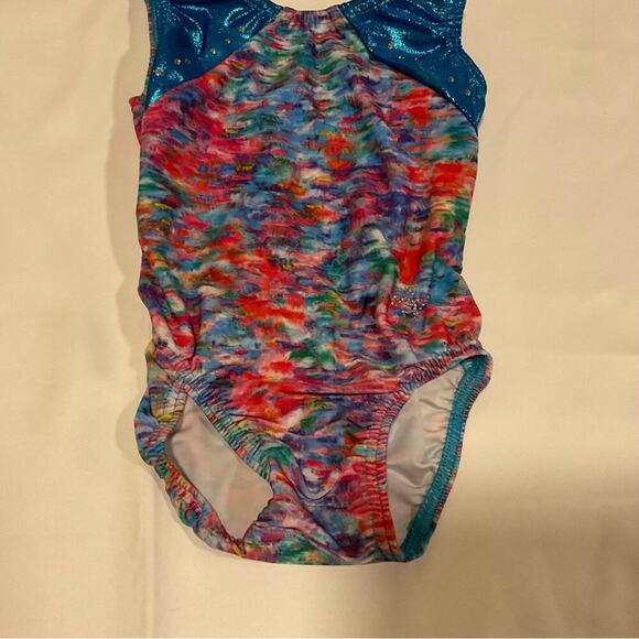 Jam Wear Leos Child Medium Girls Gymnastics Leotard Watercolor Rhinestones - Picture 2 of 5